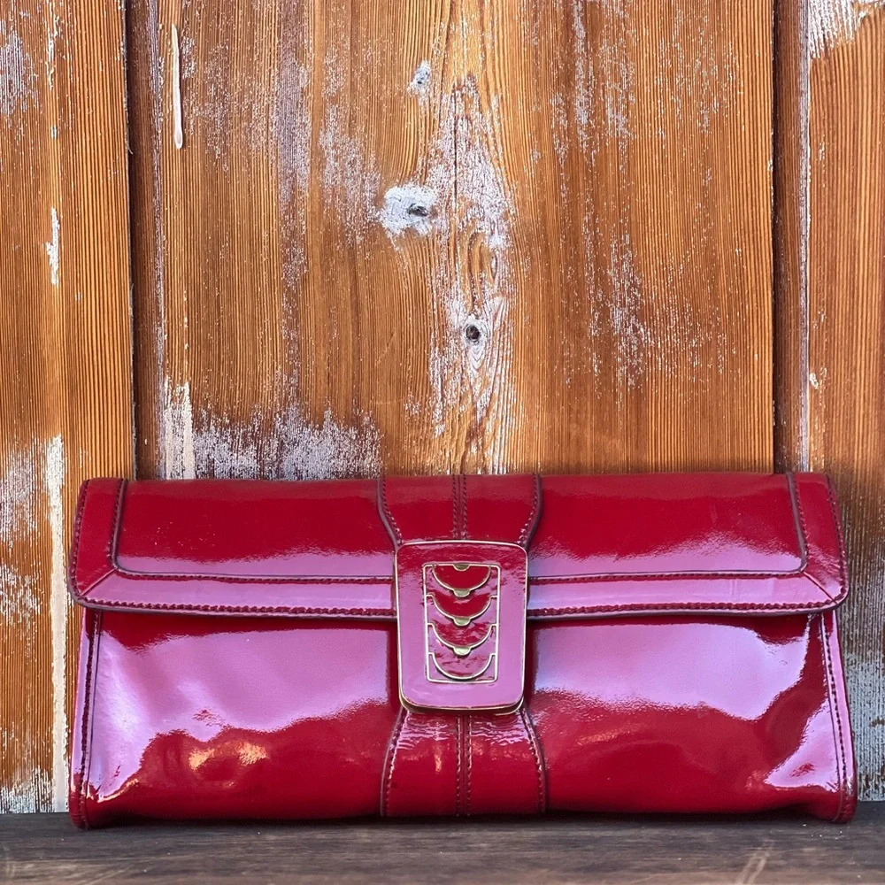 VINTAGE COLE HAAN Red Patent Leather Art Deco Clutch - Picture 5 of 14